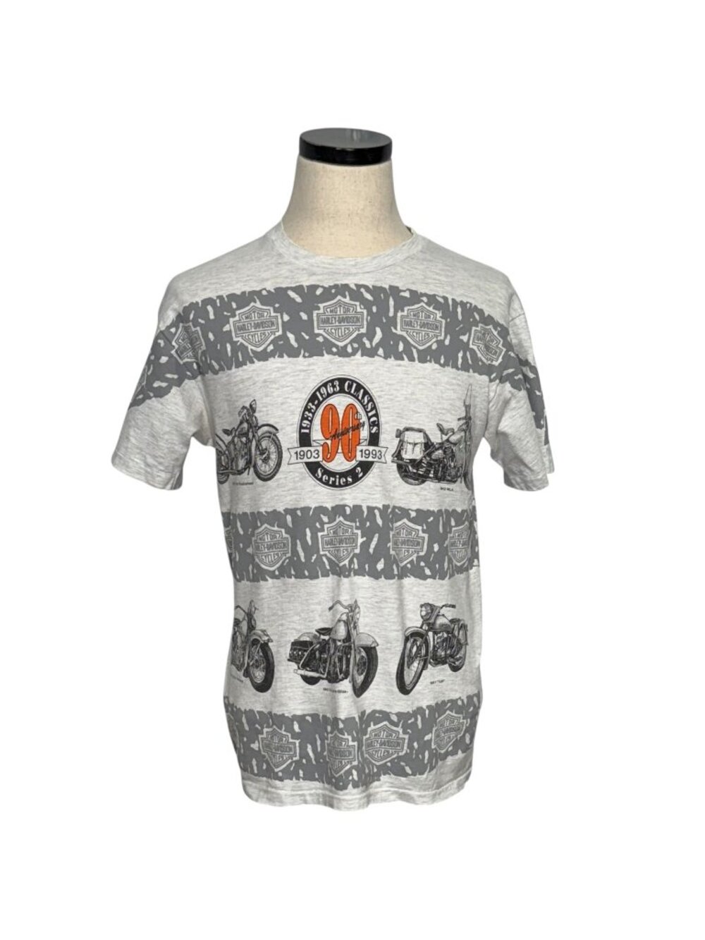 Harley-Davidson 90th Anniversary All Over Print Gray Tee 1993 Vintage Medium